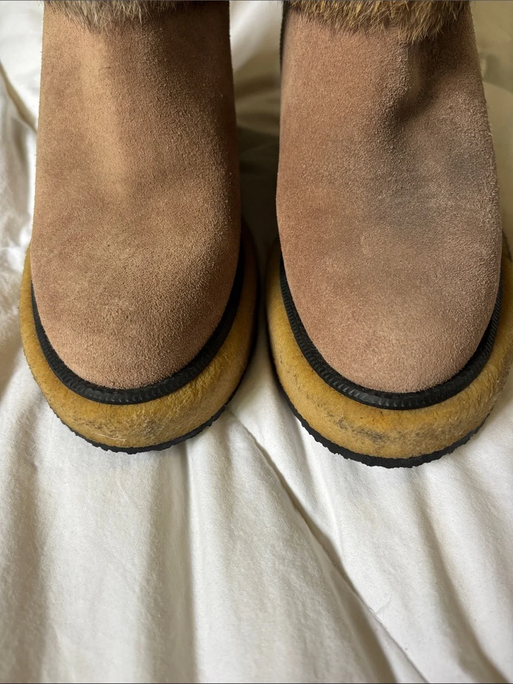 Paloma Barcelo Tan Suede Winter Boots with Faux Fur Cuff